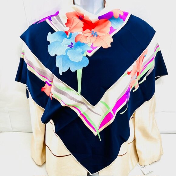 Leonard Paris 100% Silk Scarf 33" Ivery Blue pink purple green floral (79 - Picture 8 of 15